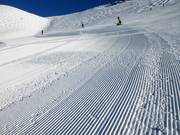 Freshly groomed slope in the Sunshine Village ski area