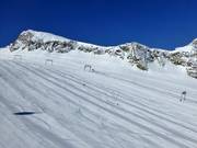 Perfectly groomed glacier slopes