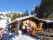 Fireplace lounge at the valley station of the Thanellerbahn in Berwang