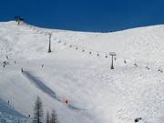 Challenging slopes in the upper section below the chairlift