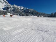 Groomed slope on the Ehrwalder Alm