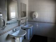 The restrooms are clean and modern.