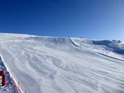 Perfectly groomed slope in the Alpe Lusia ski area