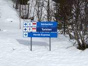 Signposting on the slopes in the Vemdalsskalet ski area