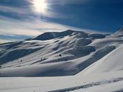 Deeply snow-covered slopes at Weissfluhjoch