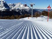 Groomed slope in the Drei Zinnen Dolomites ski area