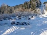 Motorhome parking area at the valley station in Ofterschwang
