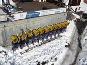 Numerous snow cannons in the Zuoz ski area