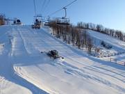 Before night skiing, some slopes are freshly groomed again.