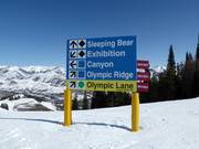 Slope signage in the Bald Mountain ski area in Sun Valley