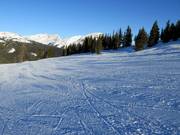 Freshly groomed slope in the Sunshine Village ski area