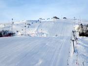 View of the freshly groomed slope in the morning