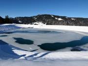 The snowmaking pond above the mid-station