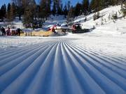 Perfect slope grooming in the Minschuns ski area