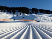 Groomed slope in the Grasgehren ski area