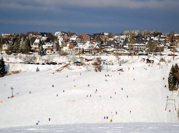 The ski resort is only separated from the village by a road 