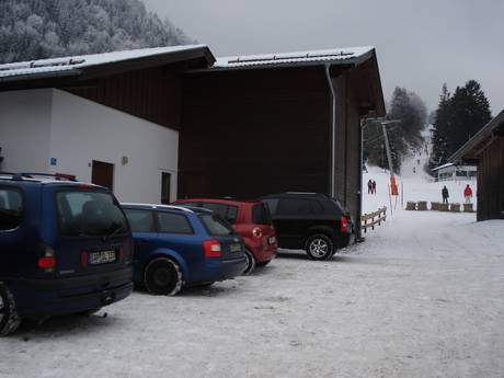 Bavarian Oberland (Bayerisches Oberland): access to ski resorts and parking at ski resorts – Access, Parking Rabenkopf – Oberau