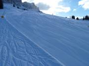 Perfectly groomed slope in the Carezza ski area