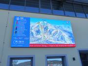 Large digital information board at the valley station of the gondola lift