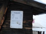 Price list at the ticket booth