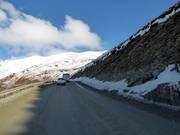 Steep mountain road up to the ski area The Remarkables