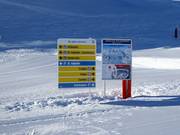 Slope signage with trail map in the ski area