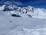 Morteratsch Glacier run with Piz Bernina (4,049 m) and Piz Morteratsch (3,751 m)