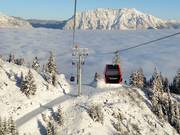 The modern gondola lift travels up to the ski resort of Galsterberg
