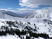 View towards the Wildcat mountain station with the Salt Lake City metropolitan area in the background