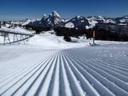 Perfectly groomed slope in Stoos