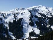 View of the difficult slopes and ski routes at Sunnegg