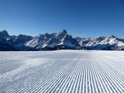 Groomed slope in the Drei Zinnen Dolomites ski area