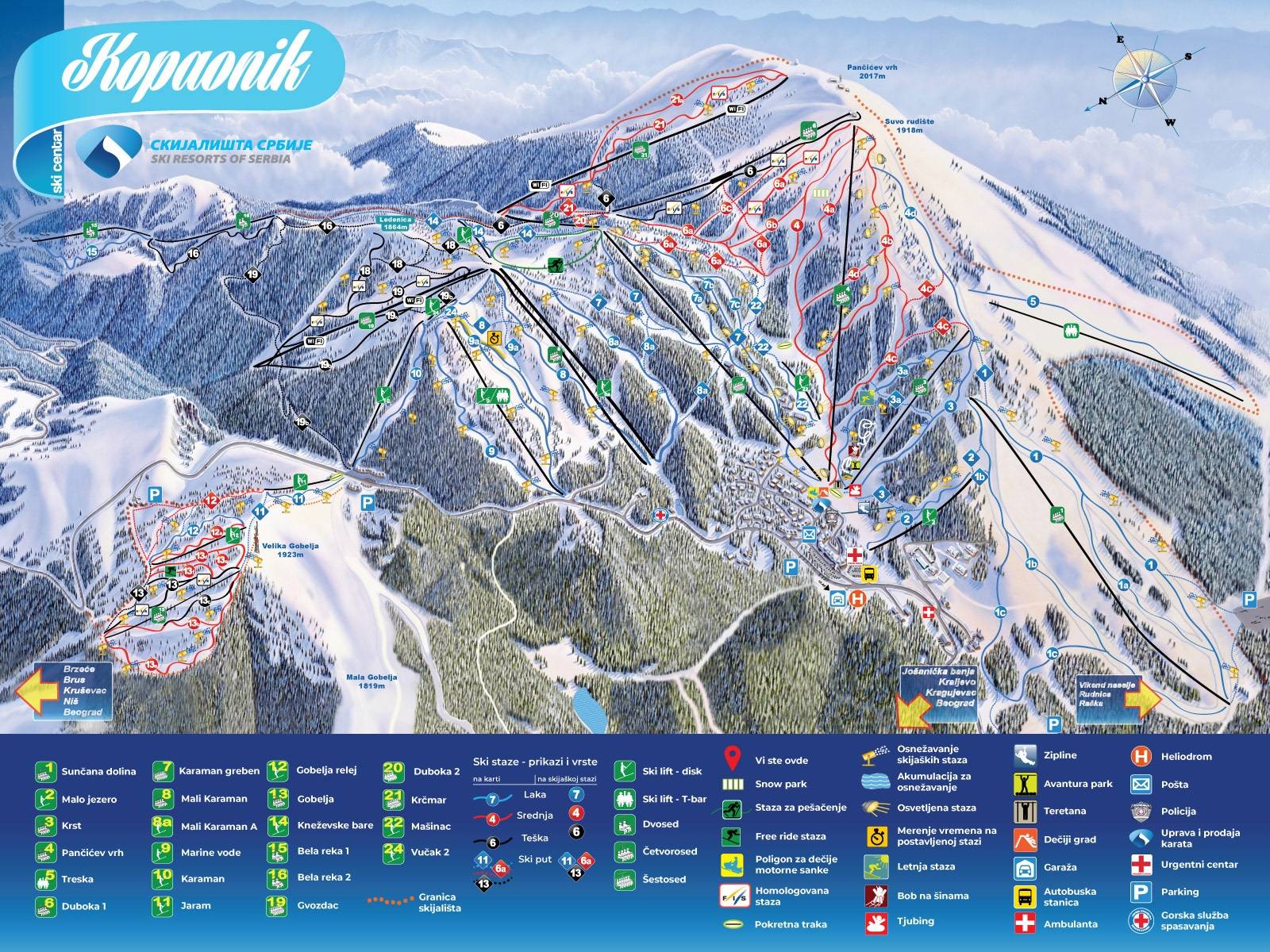 harta kopaonik Trail map Kopaonik