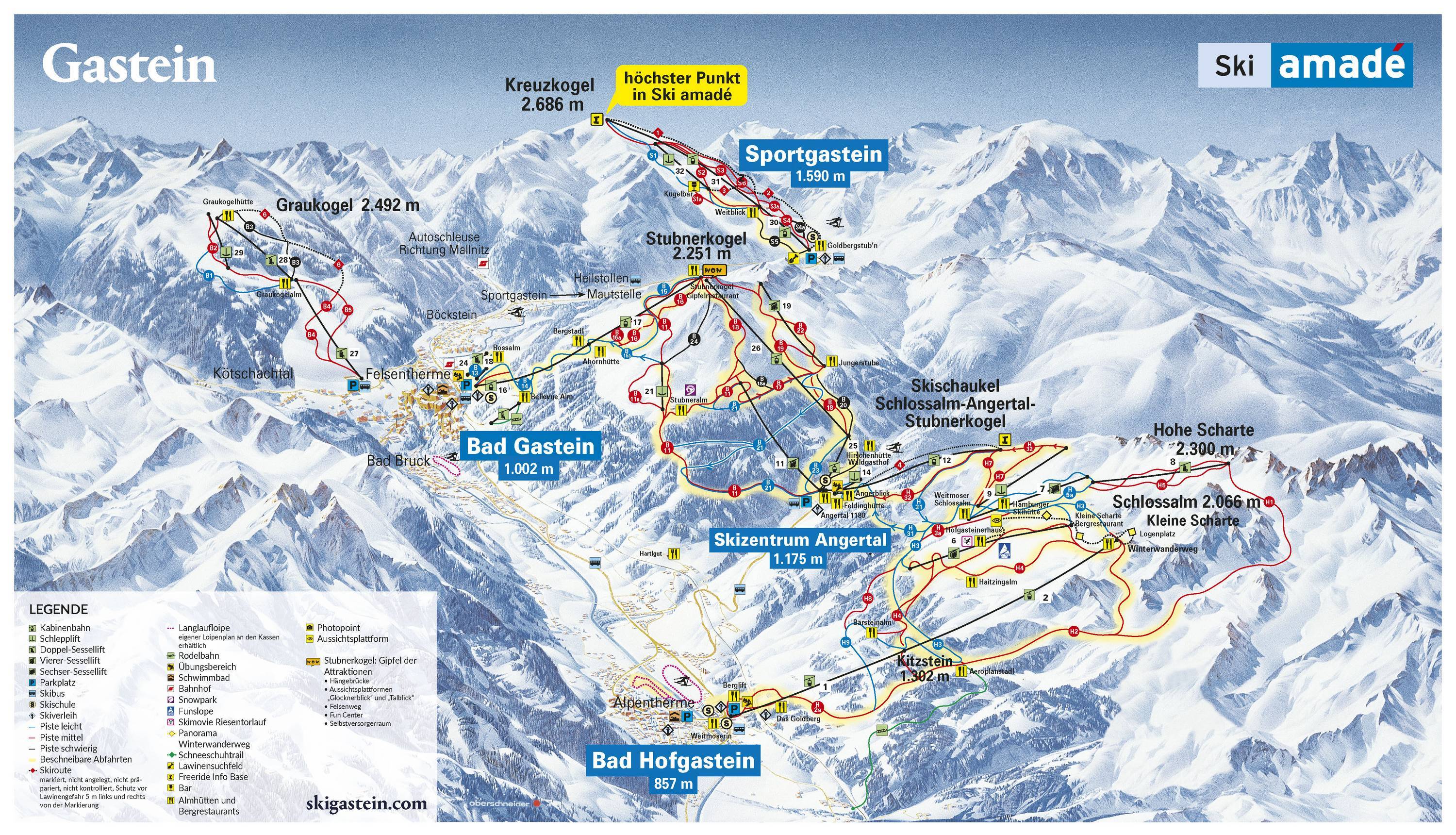 Ski Amade Piste Map Trail Map Bad Gastein/Bad Hofgastein – Schlossalm/Angertal/Stubnerkogel