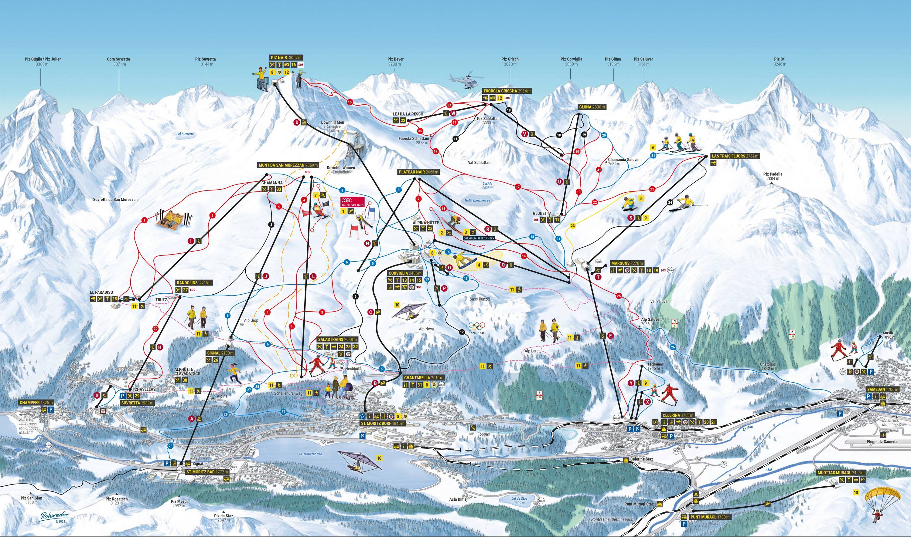 Названия горнолыжных курортов. Сент Мориц курорт. St Moritz Швейцария трассы. Санкт Мориц горнолыжный курорт. Санкт-Мориц Швейцария горнолыжный курорт трассы.