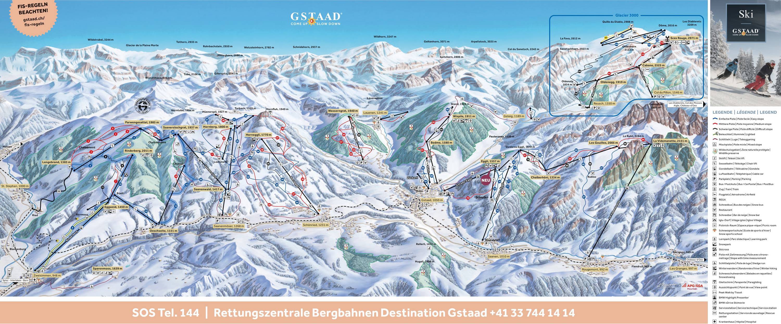 Ski Gstaad Piste Map Trail Map Eggli/La Videmanette – Gstaad/Saanen/Rougemont