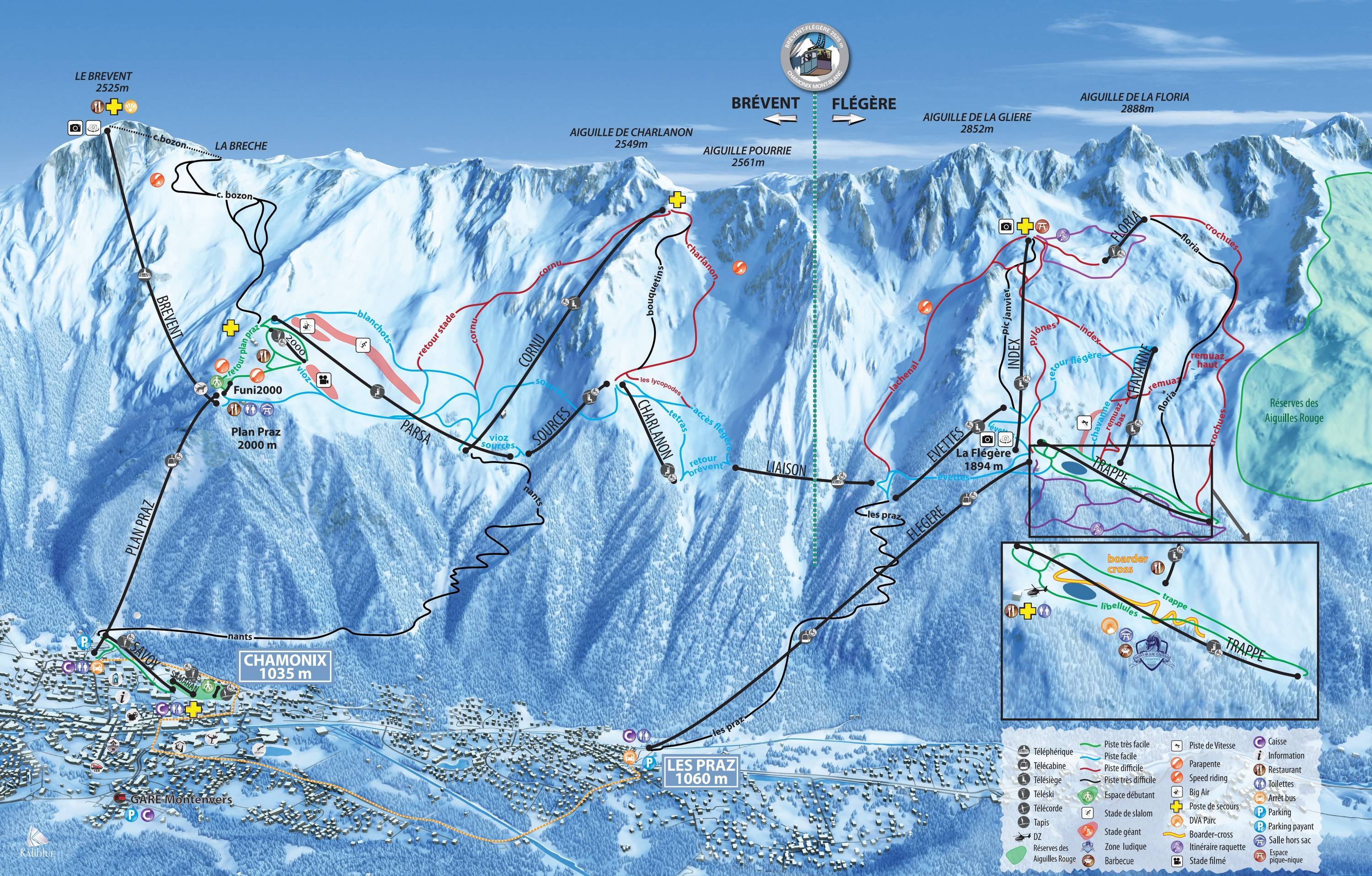 Chamonix Ski Map 2020 Trail Map Brévent/Flégère (Chamonix)